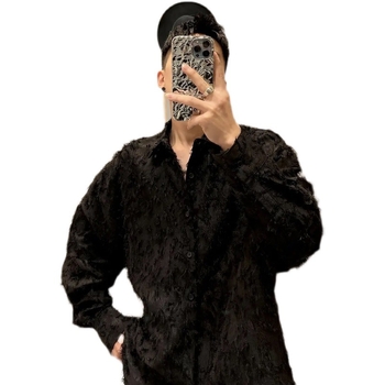 Muška crna košulja s dugim rukavima, inspirirana frizerskim stilom, streetwear, korejski stil, uska kroj, za jesen