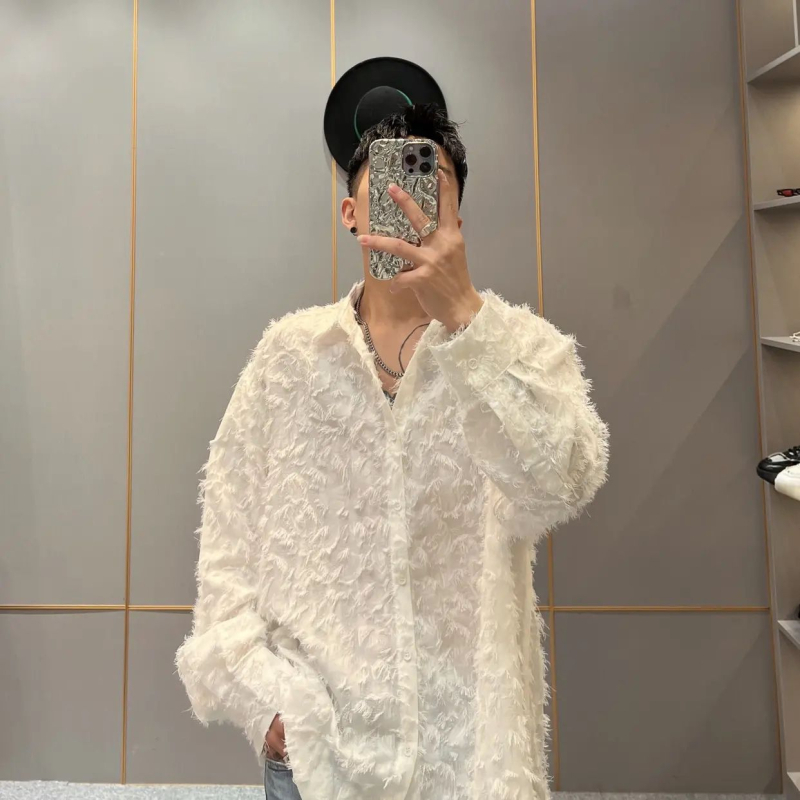 Muška crna košulja s dugim rukavima, inspirirana frizerskim stilom, streetwear, korejski stil, uska kroj, za jesen