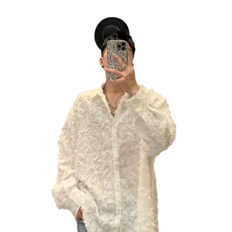 Muška crna košulja s dugim rukavima, inspirirana frizerskim stilom, streetwear, korejski stil, uska kroj, za jesen
