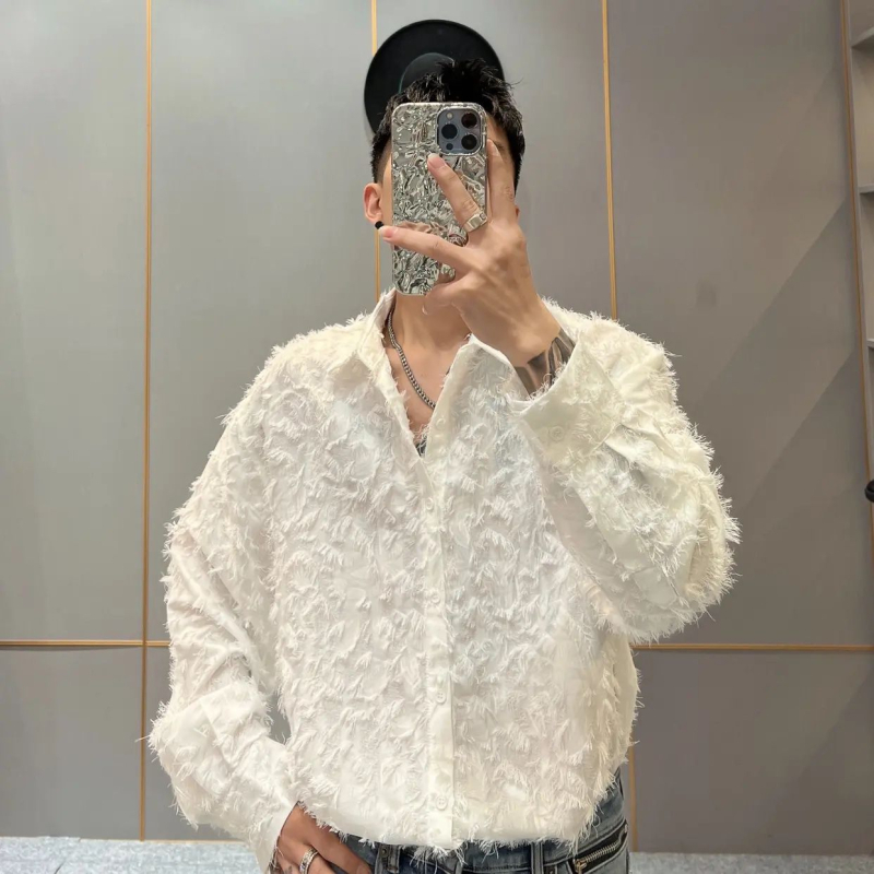 Muška crna košulja s dugim rukavima, inspirirana frizerskim stilom, streetwear, korejski stil, uska kroj, za jesen