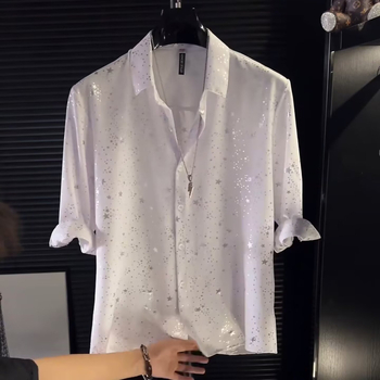 Japán-stílusú slim-fit rövid ujjú férfiing, nyár 2025, egyszínű, mindennapi