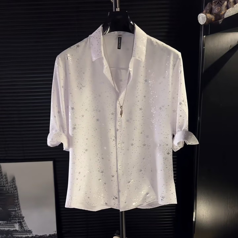 Japán-stílusú slim-fit rövid ujjú férfiing, nyár 2025, egyszínű, mindennapi