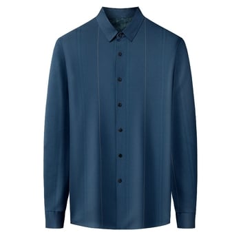 Muška košulja od kašmira s fleec podstavom, prugasta, poslovni casual, slim fit