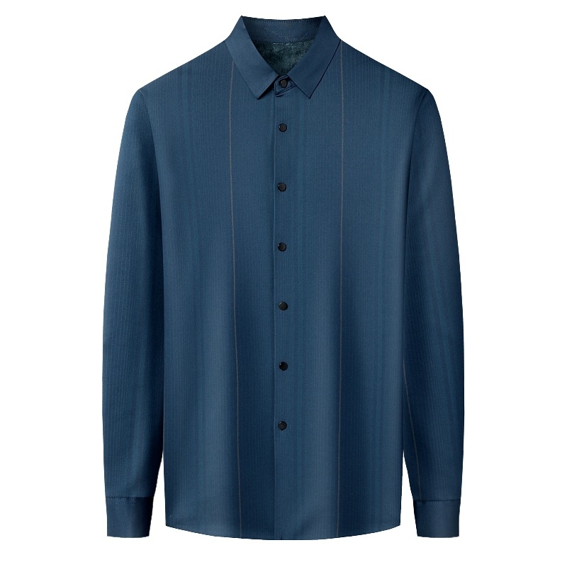 Muška košulja od kašmira s fleec podstavom, prugasta, poslovni casual, slim fit