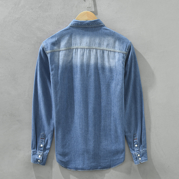 Férfi slim-fit denim ing-jacka tavasz–őszre, hosszú ujjú, mindennapi viselet