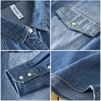 Férfi slim-fit denim ing-jacka tavasz–őszre, hosszú ujjú, mindennapi viselet