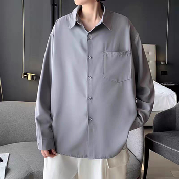 Muška bijela košulja od ice-silk, dugi rukav, japanski stil, opušteni kroj, za proljeće i jesen