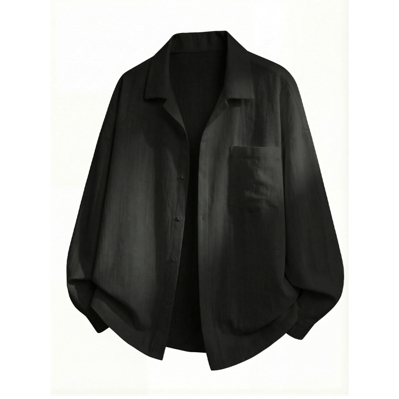 Ανδρικό πουκάμισο με υφή λεπτού λίνου, μακριά μανίκια, Κουβανικό γιακά, απλό casual πουκάμισο-ζακέτα για την άνοιξη.