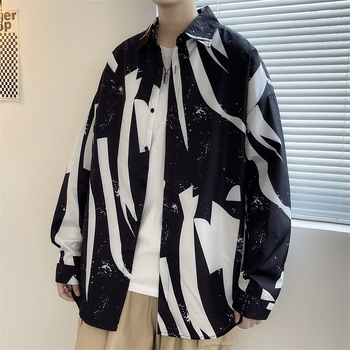 Muška košulja s dugim rukavima u stilu Hongkonga, blok boja, korejski stil, casual nošenje