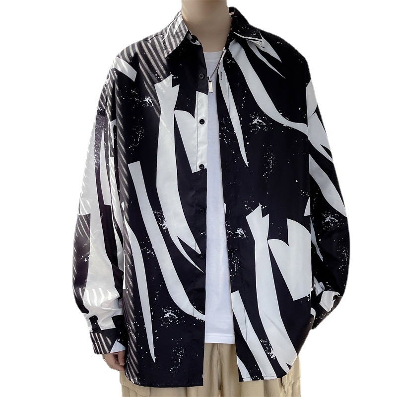 Muška košulja s dugim rukavima u stilu Hongkonga, blok boja, korejski stil, casual nošenje