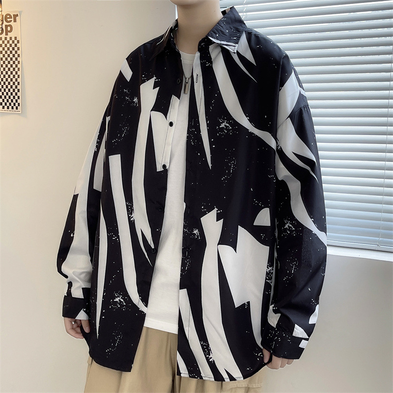 Muška košulja s dugim rukavima u stilu Hongkonga, blok boja, korejski stil, casual nošenje