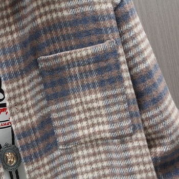 Muška košulja od kariranog vunenog materijala s dugim rukavima, proljeće–jesen stil, korejski stil, širok kroj, svestran i moderan komad