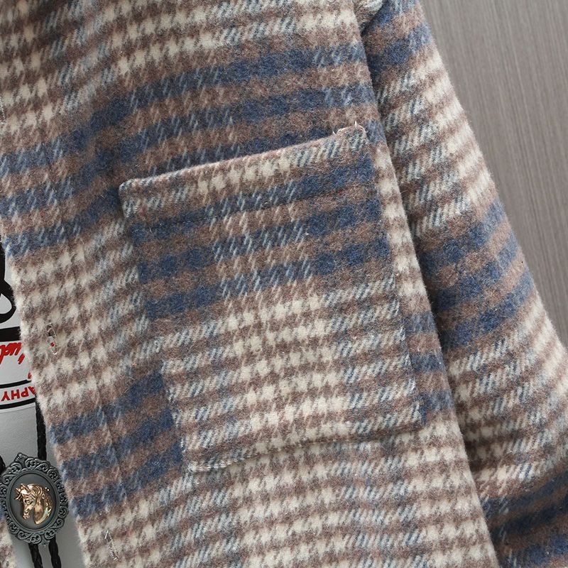 Muška košulja od kariranog vunenog materijala s dugim rukavima, proljeće–jesen stil, korejski stil, širok kroj, svestran i moderan komad