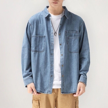 Američki klasični tamnoplavi denim košulja-jakna za muškarce – mekana, ležerni kroj, dugi rukavi, casual, jesenje nošenje