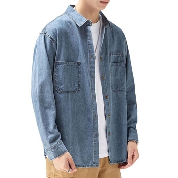 Američki klasični tamnoplavi denim košulja-jakna za muškarce – mekana, ležerni kroj, dugi rukavi, casual, jesenje nošenje