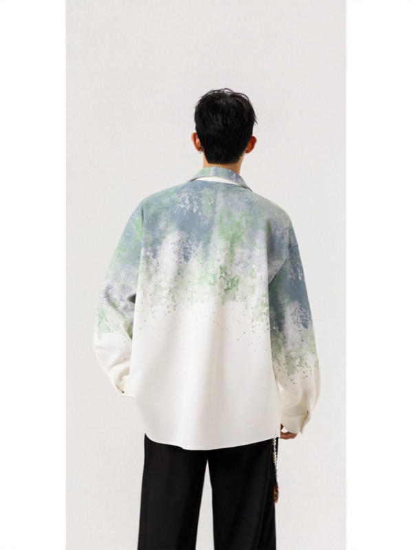 Muška košulja-jakna s gradientom boje i tie-dye, širokog kroja, radnički stil za proljeće i jesen