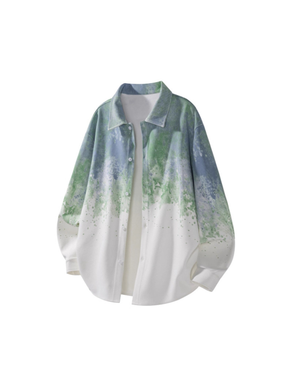 Muška košulja-jakna s gradientom boje i tie-dye, širokog kroja, radnički stil za proljeće i jesen