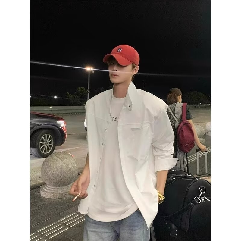 Ανδρικό shirt για τον χειμώνα, κορεατικό στυλ με επένδυση στους ώμους, πολυτελής εμφάνιση, μονόχρωμο, στάσιμος γιακά, δομημένο κόψιμο, μακριά μανίκια