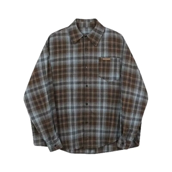 Muška karirana košulja s dugim rukavima, labav kroj, retro casual stil