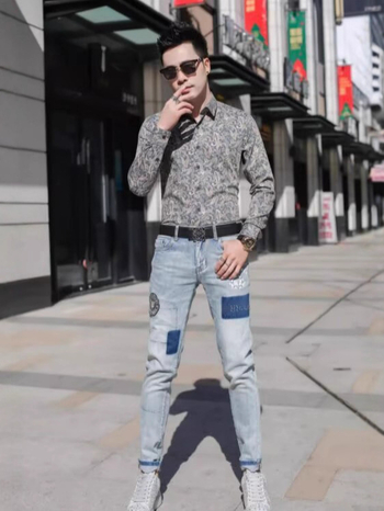 Muška košulja s paisley uzorkom, dugim rukavima, proljetno-jesenski stil, korejski stil, slim fit