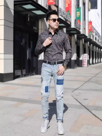 Muška košulja s paisley uzorkom, dugim rukavima, proljetno-jesenski stil, korejski stil, slim fit