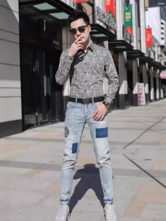 Muška košulja s paisley uzorkom, dugim rukavima, proljetno-jesenski stil, korejski stil, slim fit
