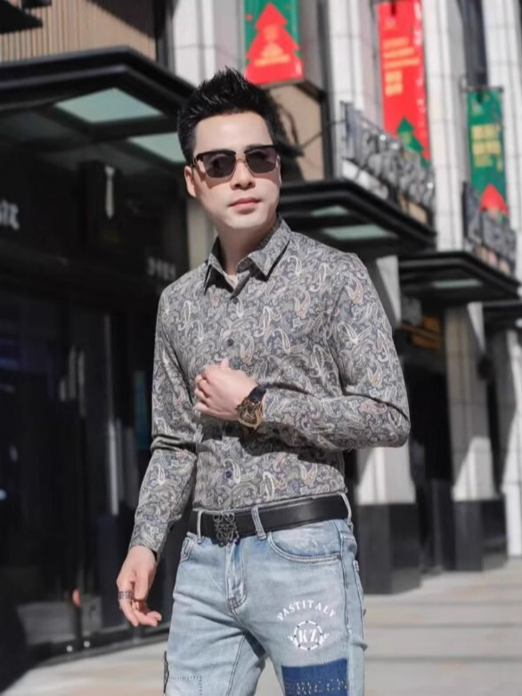 Muška košulja s paisley uzorkom, dugim rukavima, proljetno-jesenski stil, korejski stil, slim fit