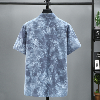 Férfi tie-dye oversize ing, plusz méret, virágos mintázat, rövid ujjú, vékony pamut-keverék