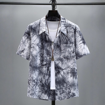 Férfi tie-dye oversize ing, plusz méret, virágos mintázat, rövid ujjú, vékony pamut-keverék