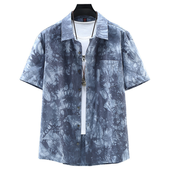 Férfi tie-dye oversize ing, plusz méret, virágos mintázat, rövid ujjú, vékony pamut-keverék