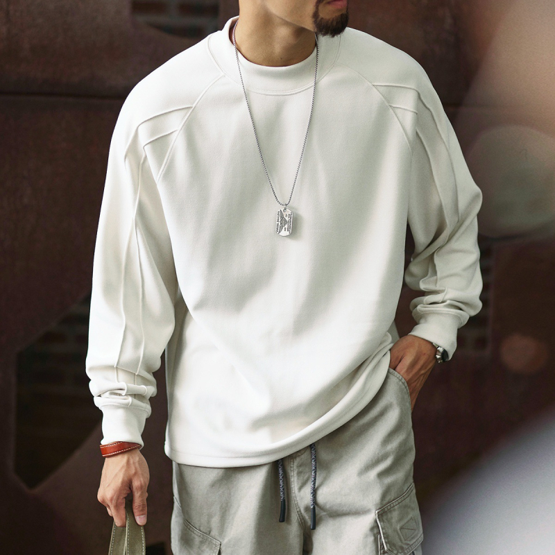 Ανδρικό μακρυμάνικο T‑shirt Raglan, 410 g βαρέως τύπου θερμικό, χαλαρή εφαρμογή, μονόχρωμο, βασικό στρώμα ρούχων, άνοιξη 2026