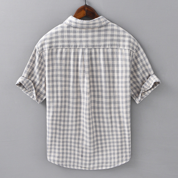 Ljetna muška karirana košulja kratkih rukava, širokog kroja, od čiste pamuka, vintage stil s džepom