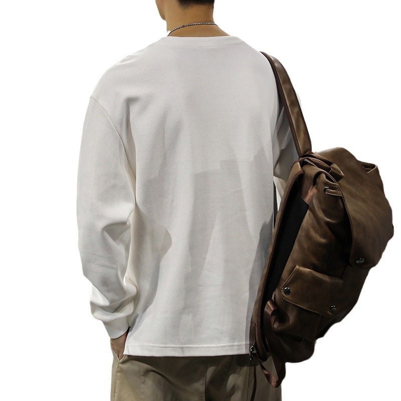 Proljetna muška majica s dugim rukavima od 100% pamuka, široki kroj, plus veličina, Henley ovratnik, ležerni američki streetwear.