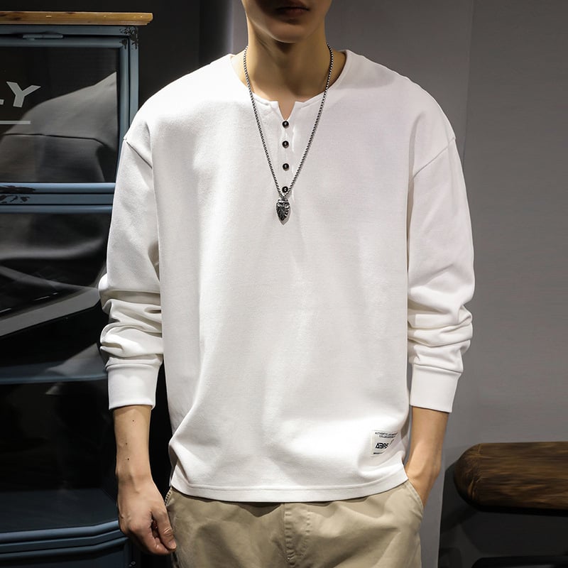 Proljetna muška majica s dugim rukavima od 100% pamuka, široki kroj, plus veličina, Henley ovratnik, ležerni američki streetwear.