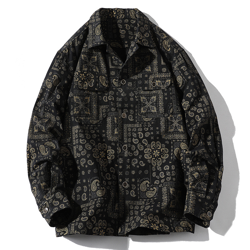 Muški kardigan s floralnim jacquardom, pamuk, proljeće–jesen, korejski stil, dugi rukavi, širokog kroja