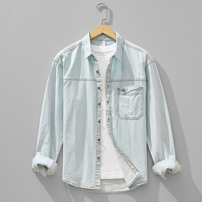 Muška denimska košulja-jakna, dugi rukavi, proljeće–jesen, japanski retro stil