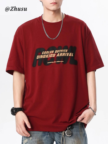 Αντρικό κοντομάνικο T‑shirt από 100% βαμβάκι, 2026 νέο αμερικανικό στυλ, τύπωμα με γράμματα, φαρδιά άνετη γραμμή, μπλούζα με στρογγυλό λαιμό για ζευγάρια