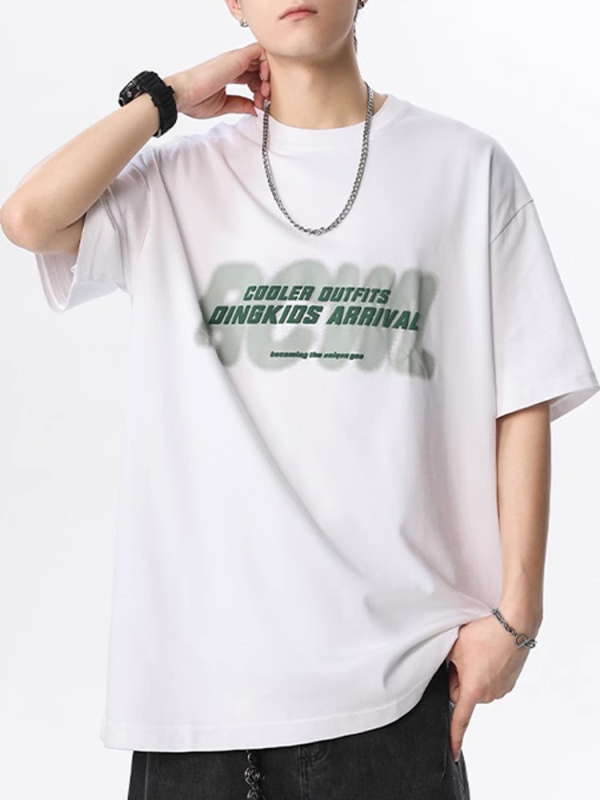 Αντρικό κοντομάνικο T‑shirt από 100% βαμβάκι, 2026 νέο αμερικανικό στυλ, τύπωμα με γράμματα, φαρδιά άνετη γραμμή, μπλούζα με στρογγυλό λαιμό για ζευγάρια