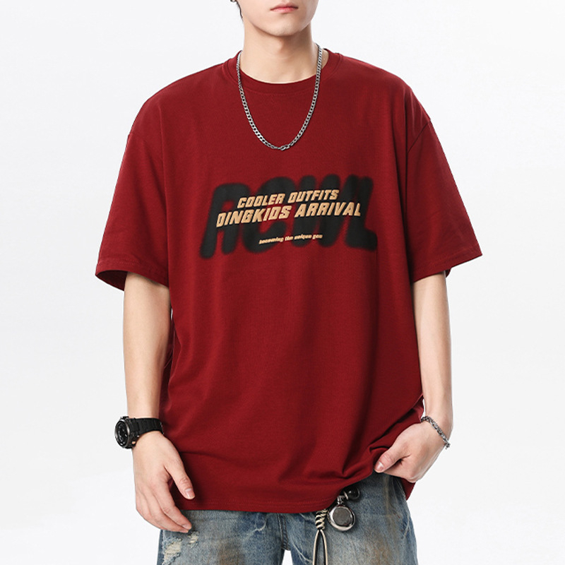 Αντρικό κοντομάνικο T‑shirt από 100% βαμβάκι, 2026 νέο αμερικανικό στυλ, τύπωμα με γράμματα, φαρδιά άνετη γραμμή, μπλούζα με στρογγυλό λαιμό για ζευγάρια