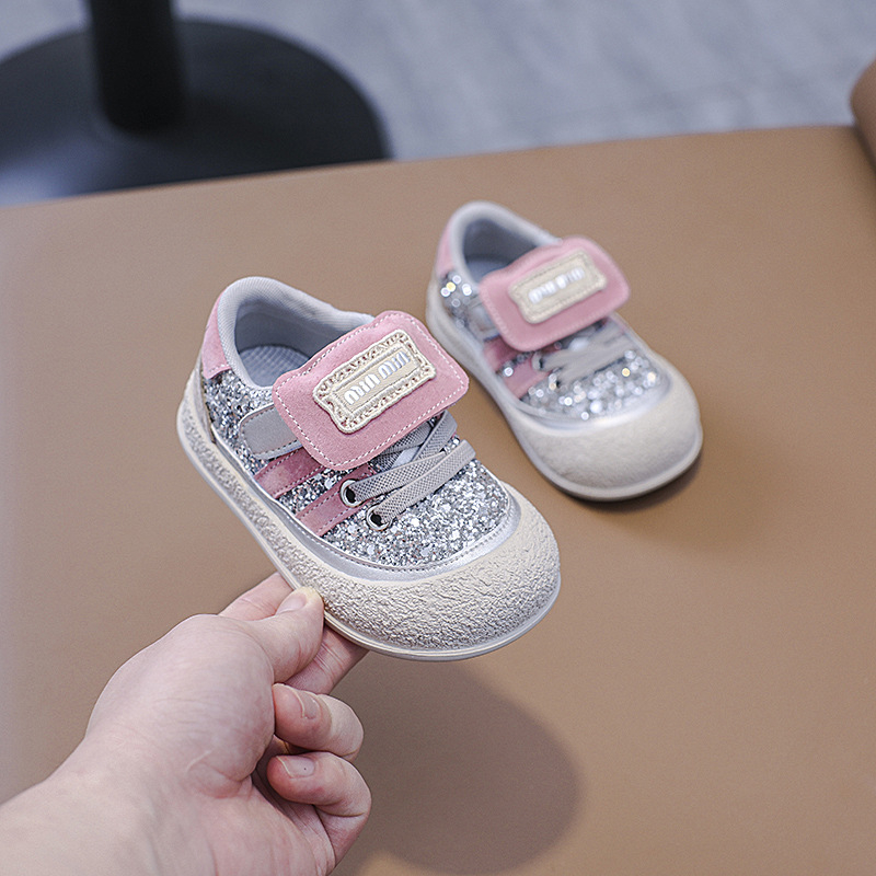 Cipele za bebe za hodanje s mekanom potplatom i zaštitom od udaraca, casual tenisice sa šljokicama na Velcro zatvaraču, proljeće-jesen, unisex