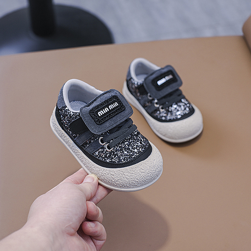 Cipele za bebe za hodanje s mekanom potplatom i zaštitom od udaraca, casual tenisice sa šljokicama na Velcro zatvaraču, proljeće-jesen, unisex