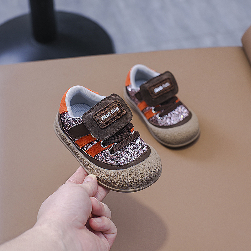 Cipele za bebe za hodanje s mekanom potplatom i zaštitom od udaraca, casual tenisice sa šljokicama na Velcro zatvaraču, proljeće-jesen, unisex