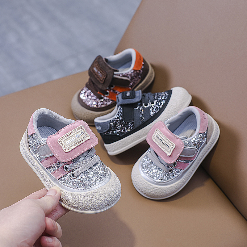 Cipele za bebe za hodanje s mekanom potplatom i zaštitom od udaraca, casual tenisice sa šljokicama na Velcro zatvaraču, proljeće-jesen, unisex
