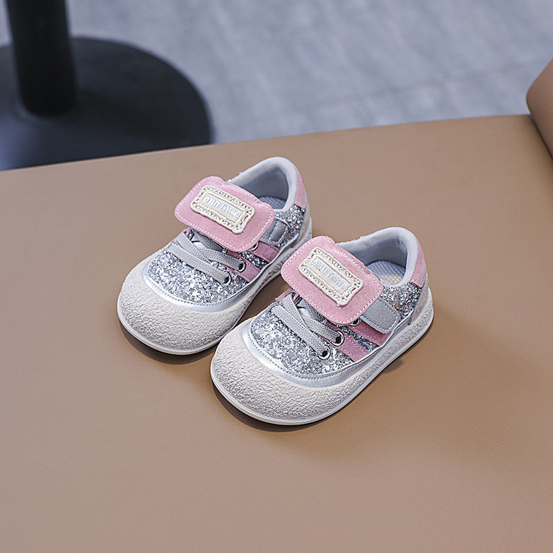 Cipele za bebe za hodanje s mekanom potplatom i zaštitom od udaraca, casual tenisice sa šljokicama na Velcro zatvaraču, proljeće-jesen, unisex
