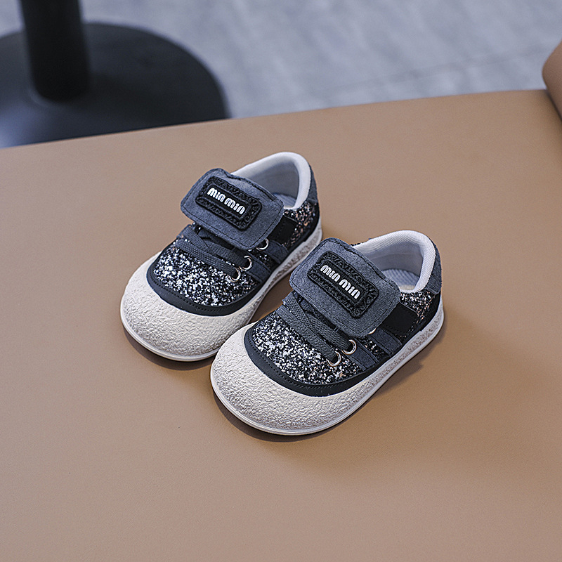 Cipele za bebe za hodanje s mekanom potplatom i zaštitom od udaraca, casual tenisice sa šljokicama na Velcro zatvaraču, proljeće-jesen, unisex