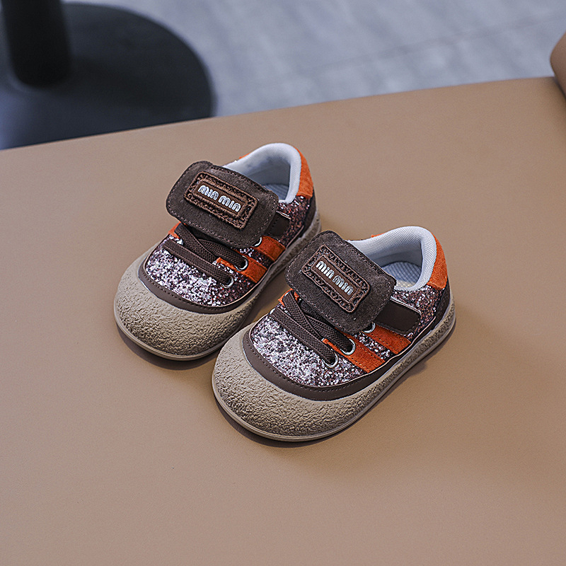 Cipele za bebe za hodanje s mekanom potplatom i zaštitom od udaraca, casual tenisice sa šljokicama na Velcro zatvaraču, proljeće-jesen, unisex