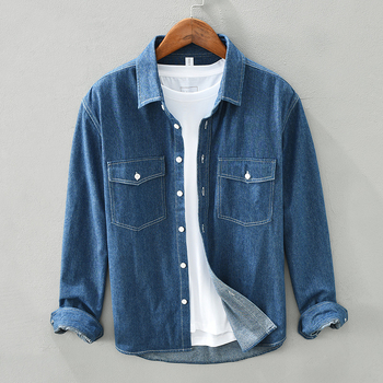 Muška denim košulja s dugim rukavima, retro casual pamuk, širokog kroja, s više džepova