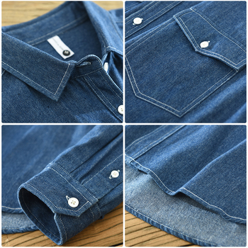 Muška denim košulja s dugim rukavima, retro casual pamuk, širokog kroja, s više džepova