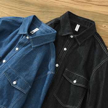 Muška denim košulja s dugim rukavima, retro casual pamuk, širokog kroja, s više džepova