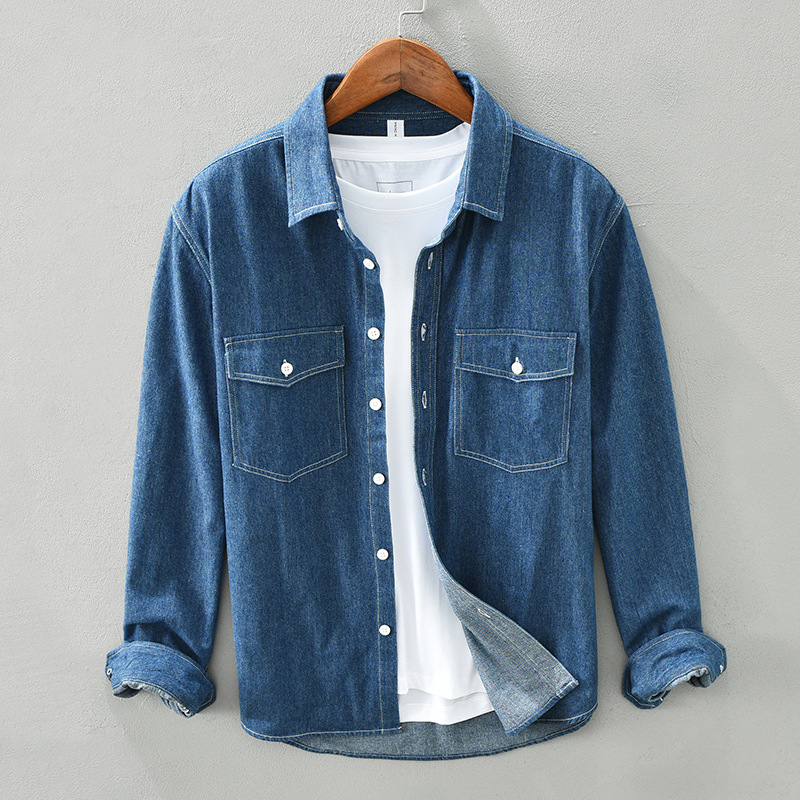 Muška denim košulja s dugim rukavima, retro casual pamuk, širokog kroja, s više džepova